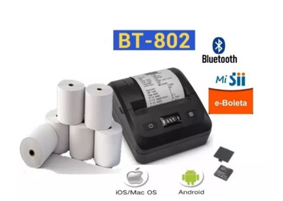 Impresora Portatil Bluetooth Bt-802 80x40m + 5 Rollos Gratis