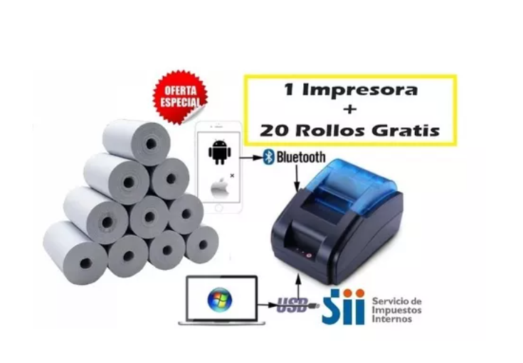 Mini Impresora Térmica 58mm Bluetooth + 20 Rollos Gratis