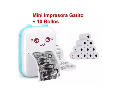 Mini Impresora Térmica Gatita Bluetooth 200dpi + 10 Rollos